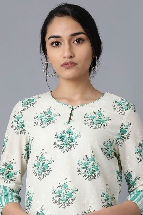 Green Floral Printed Lace Pure Cotton Straight Kurta and Straight Pant Set
