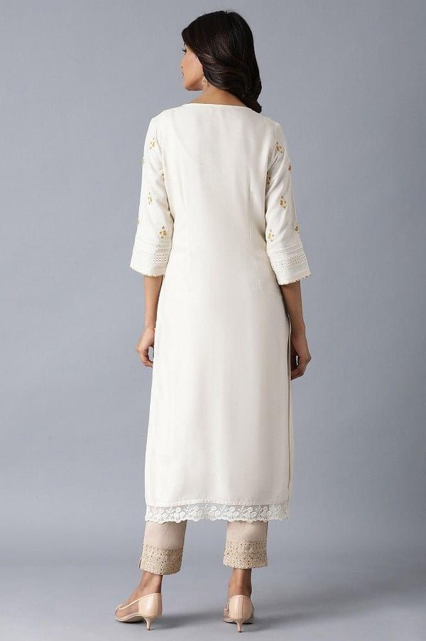 Ecru Embroidered A-Line kurta