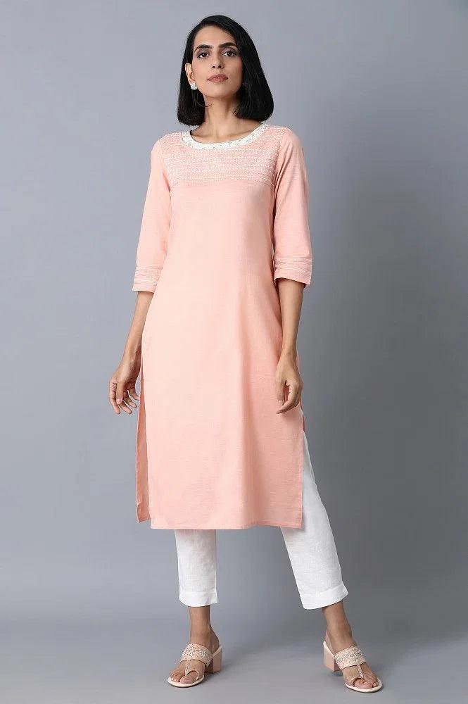 Blush Pink Khadi kurta - wforwoman