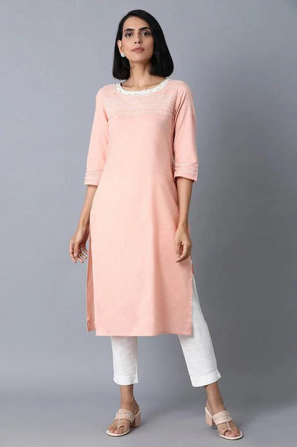 Blush Pink Khadi kurta - wforwoman
