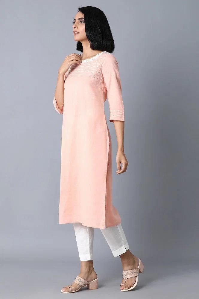 Blush Pink Khadi kurta - wforwoman