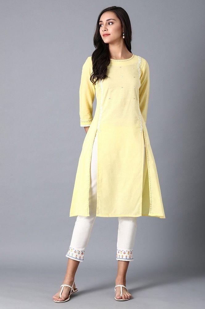 Yellow Embroidered A-Line kurta - 3XL