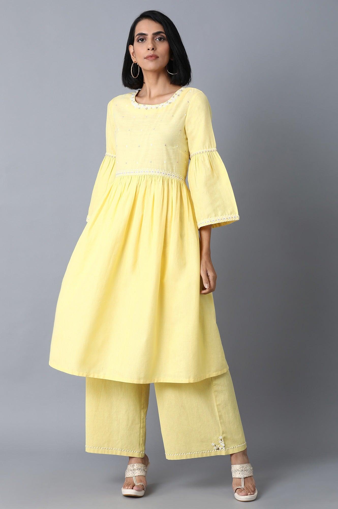 Pale Yellow Gathered Dress - wforwoman