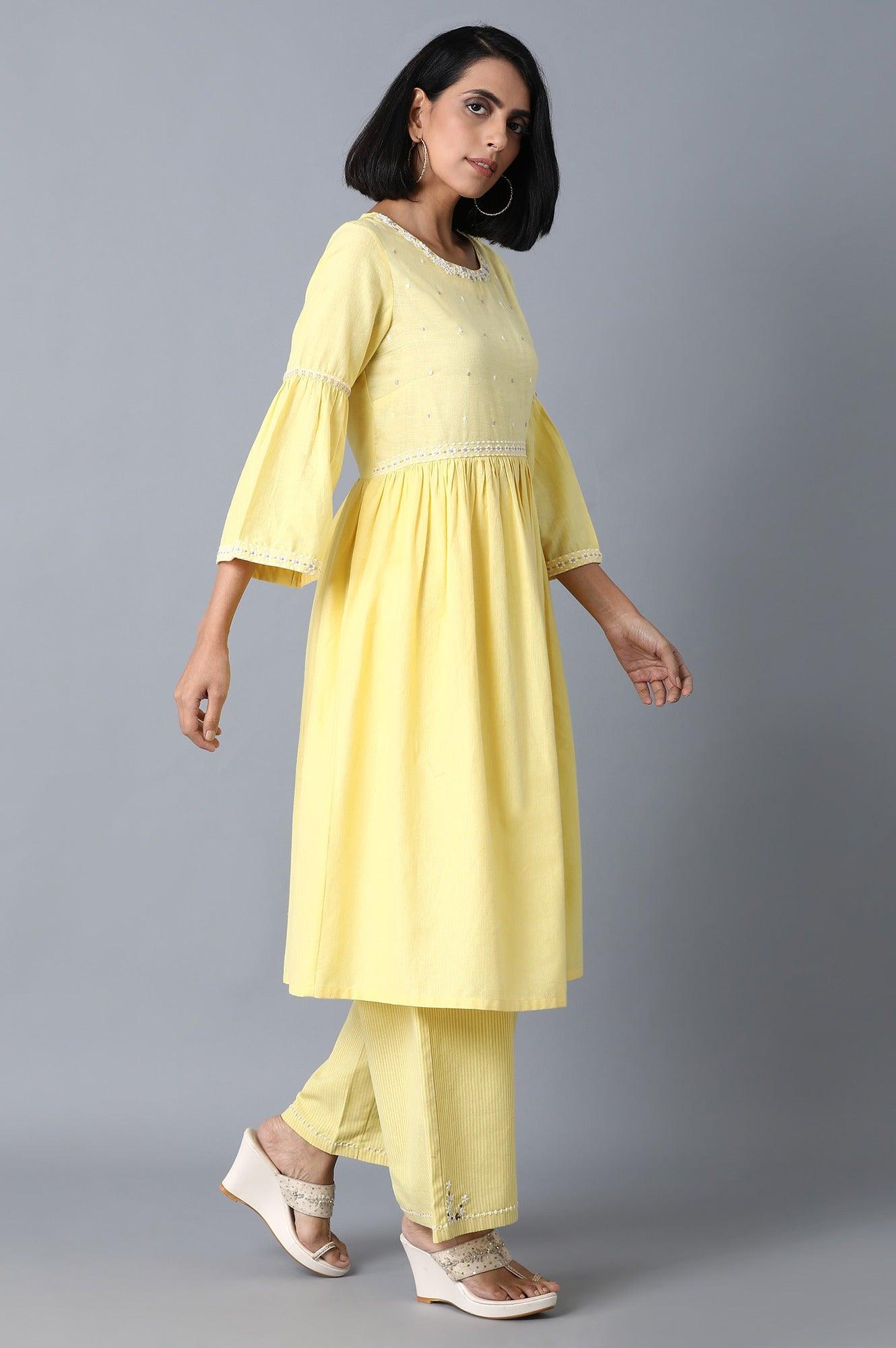 Pale Yellow Gathered Dress - wforwoman