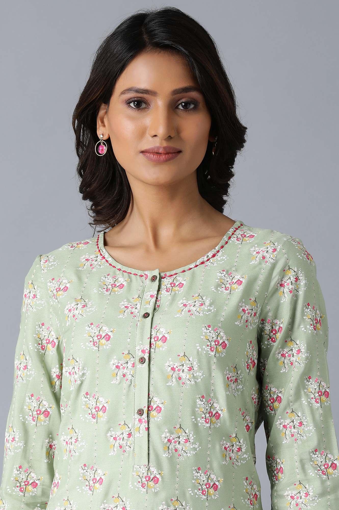 Light Green Printed kurta - wforwoman