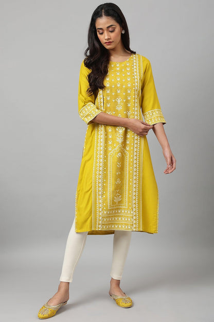 Mustard Yellow Placement kurta - wforwoman