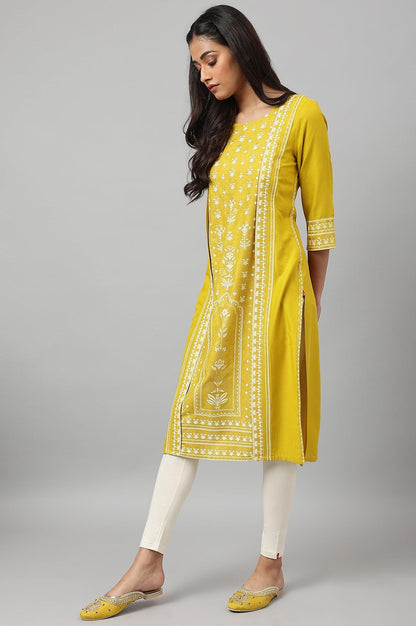 Mustard Yellow Placement kurta - wforwoman