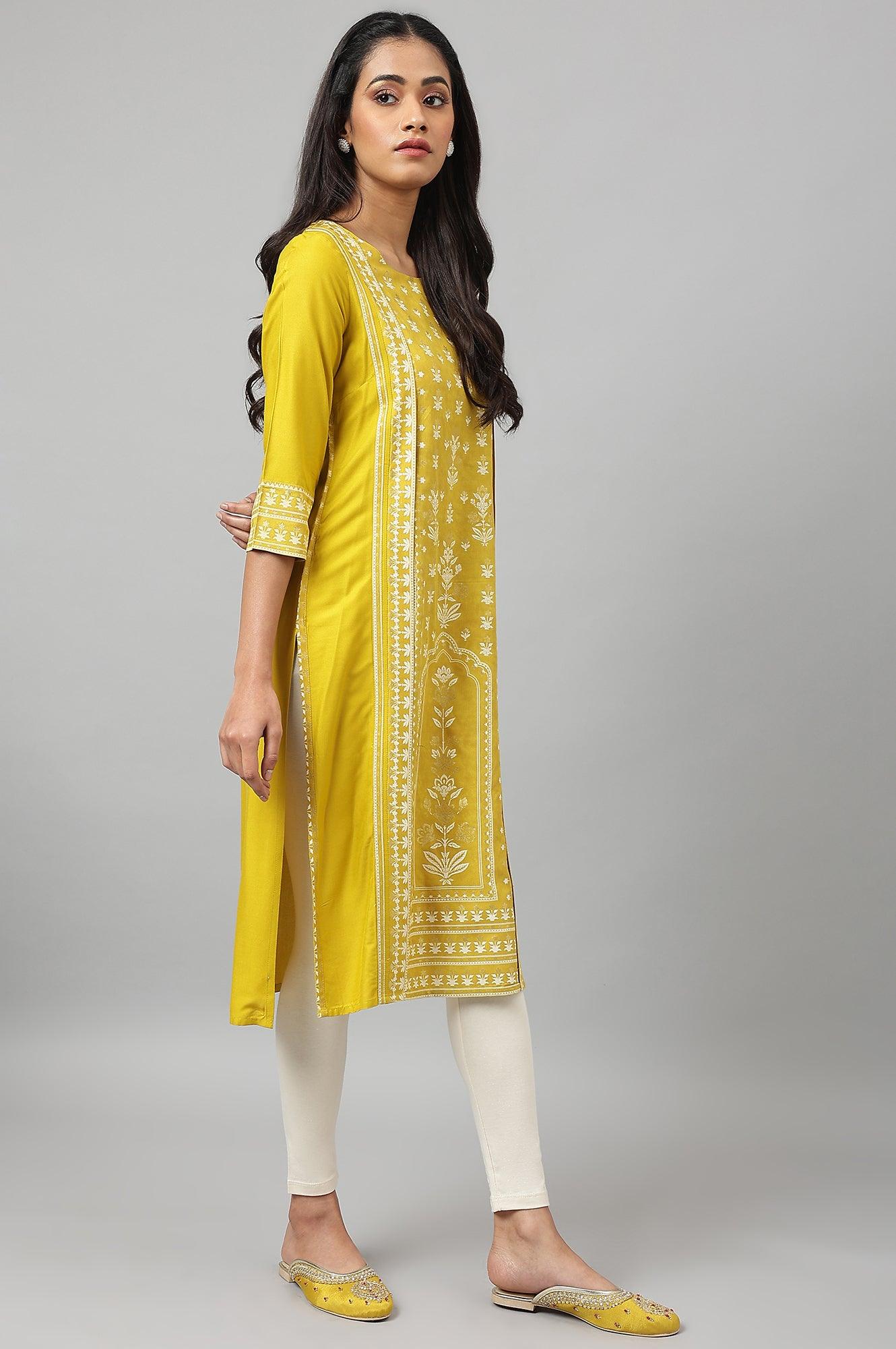 Mustard Yellow Placement kurta - wforwoman