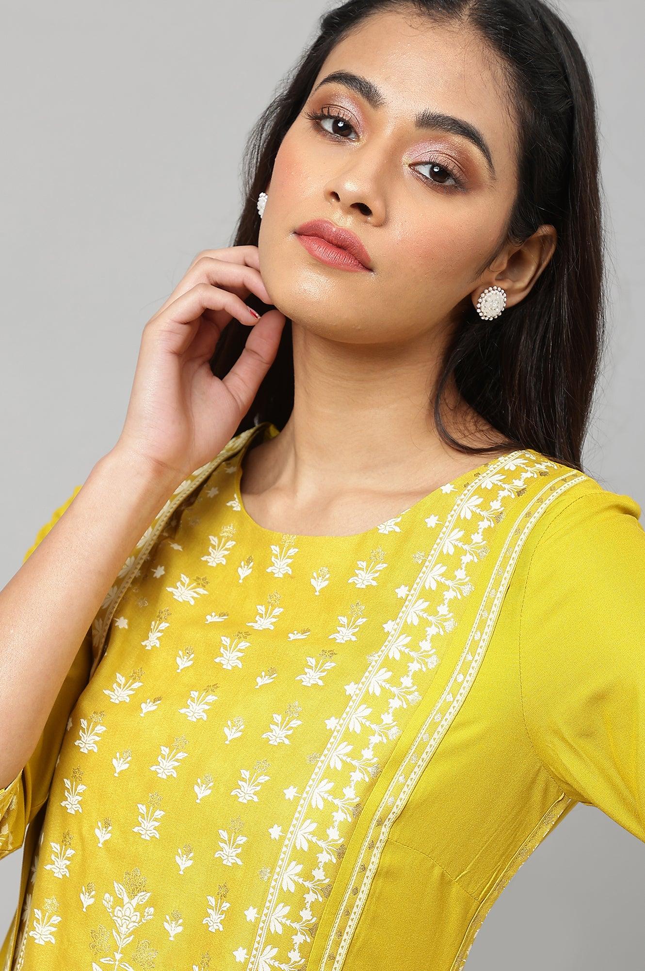 Mustard Yellow Placement kurta - wforwoman