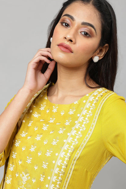 Mustard Yellow Placement kurta - wforwoman