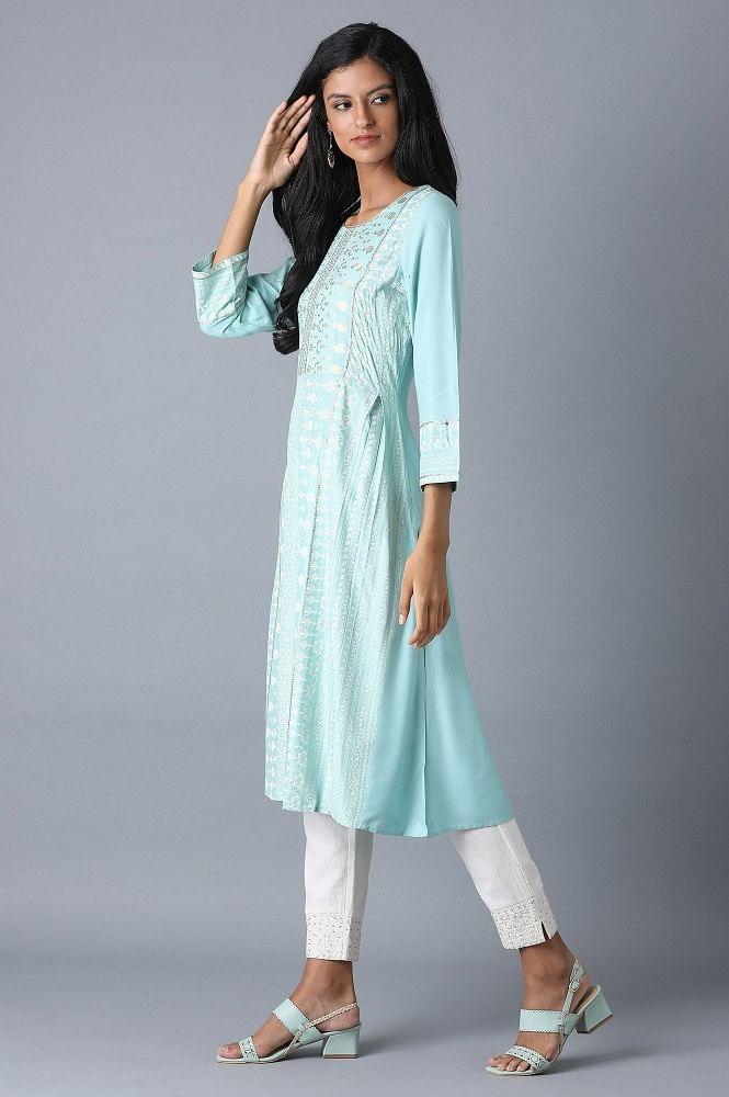 Mint Blue A-line kurta - wforwoman