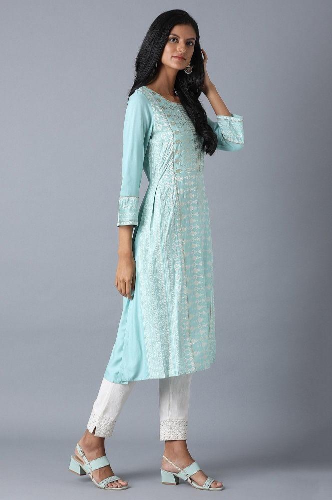 Mint Blue A-line kurta - wforwoman