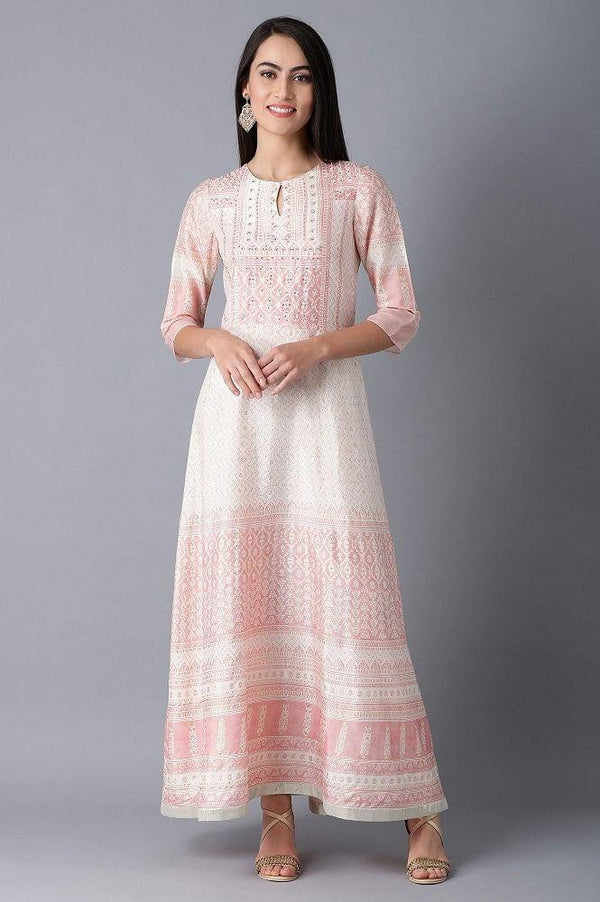 Pink Round Neck Printed kurta