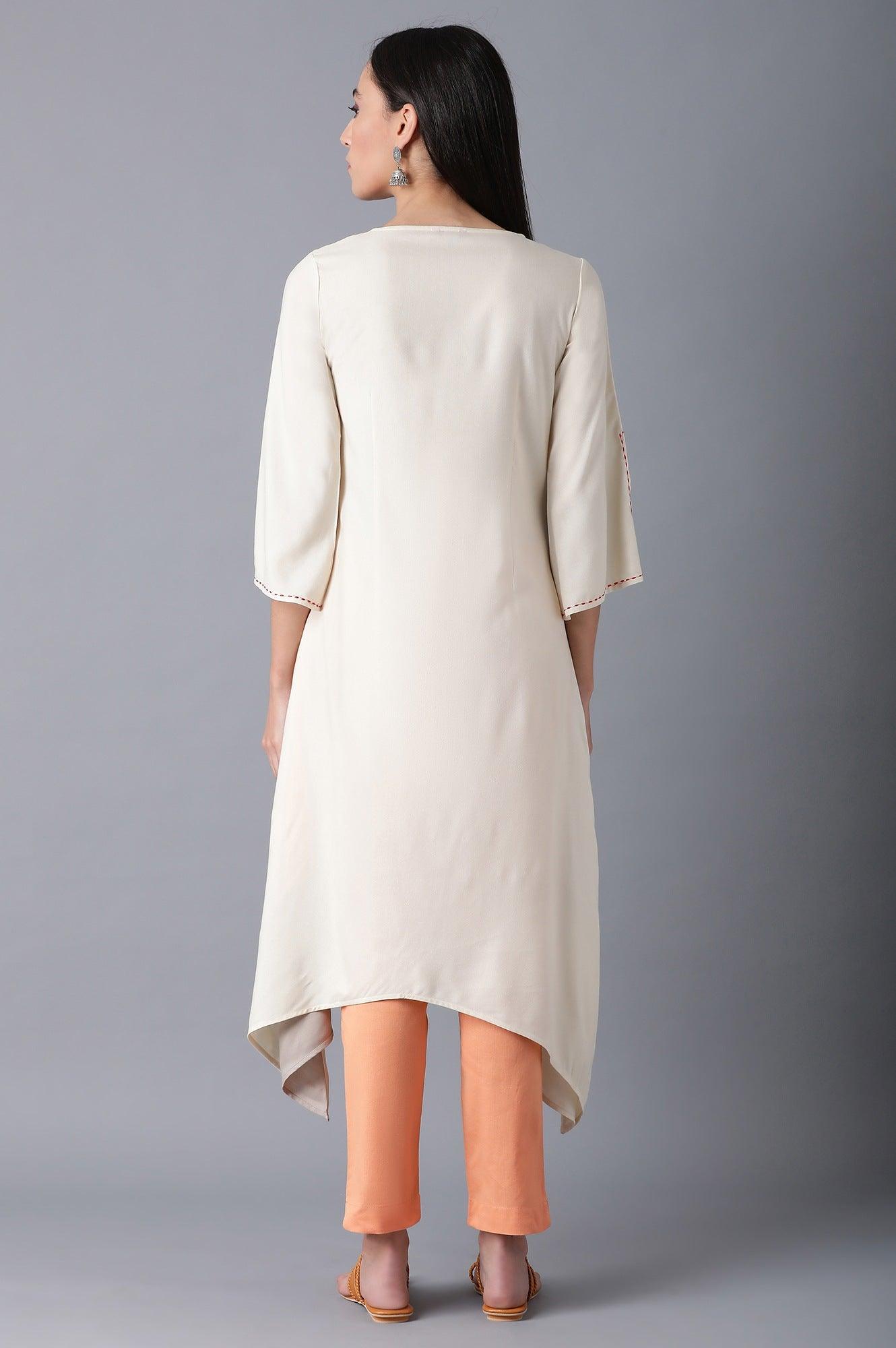 Beige A-Line Dipped kurta - wforwoman