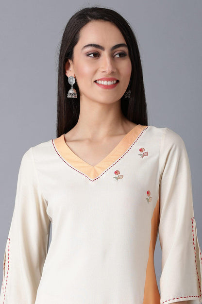 Beige A-Line Dipped kurta - wforwoman