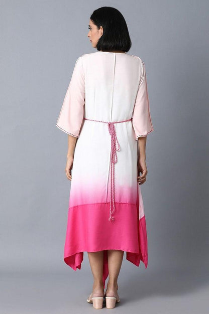 Pink and Ecru Color Blocked Asymetric Dress - wforwoman