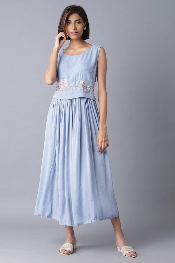 Powder Blue Gathered Long Dress