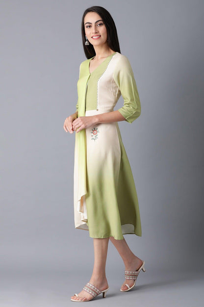 Green V-Neck Ombre Dress - wforwoman