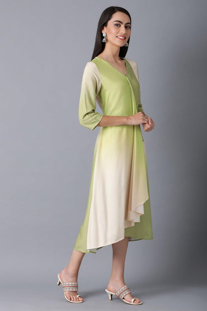 Green V-Neck Ombre Dress - wforwoman