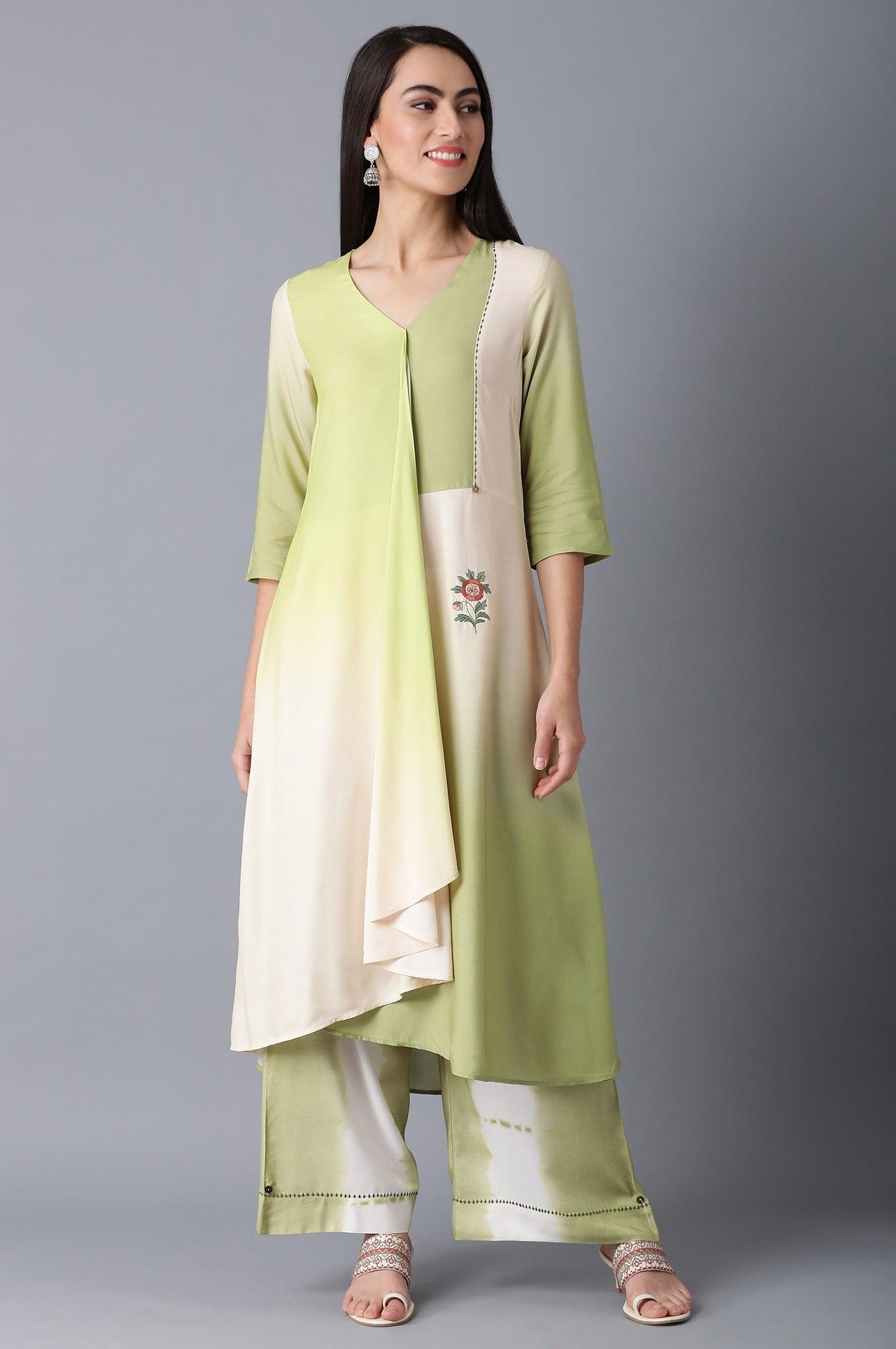 Green V-Neck Ombre Dress - wforwoman