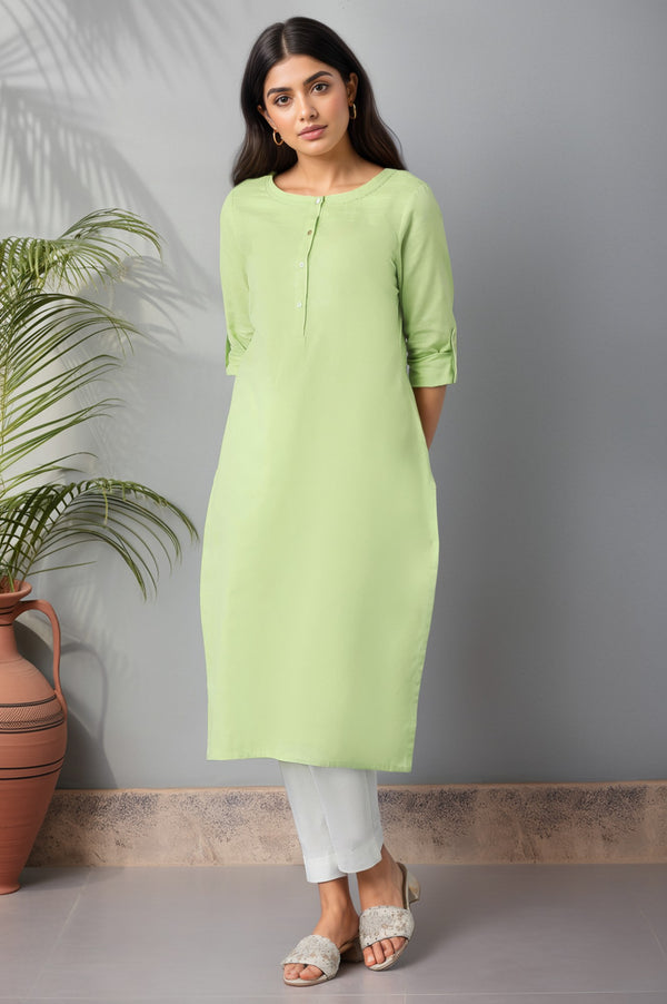 Green Round Neck Solid kurta