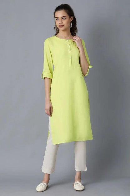 Yellow Round Neck Solid kurta - wforwoman