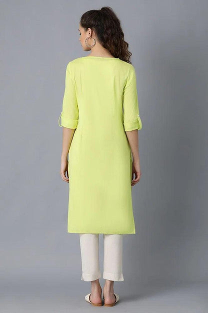 Yellow Round Neck Solid kurta - wforwoman