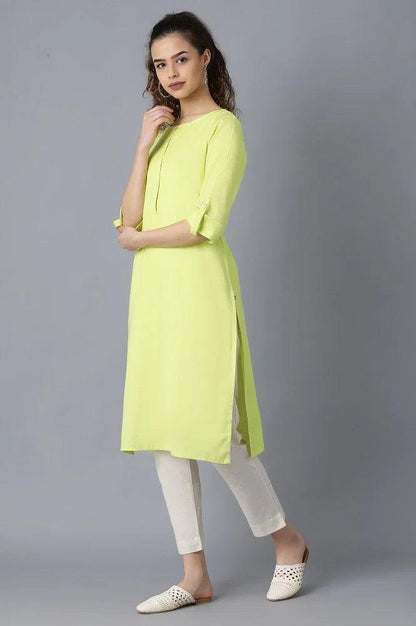 Yellow Round Neck Solid kurta - wforwoman