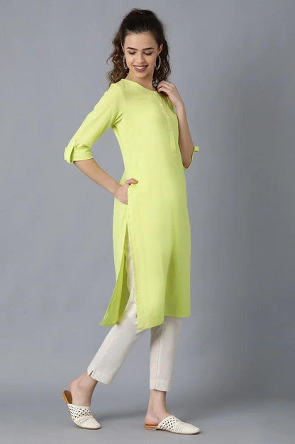 Yellow Round Neck Solid kurta - wforwoman