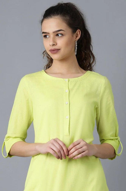 Yellow Round Neck Solid kurta - wforwoman
