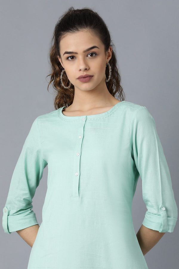 Green Round Neck Solid kurta