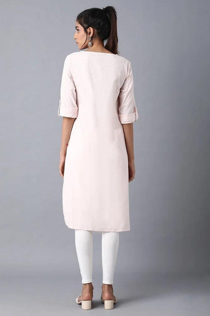 Pink Round Neck Solid kurta - wforwoman