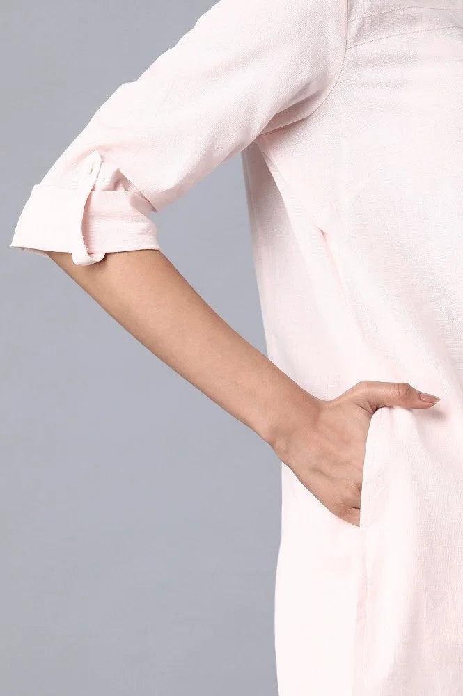 Pink Round Neck Solid kurta - wforwoman