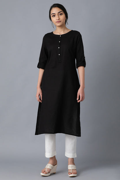 Black Round Neck Solid kurta