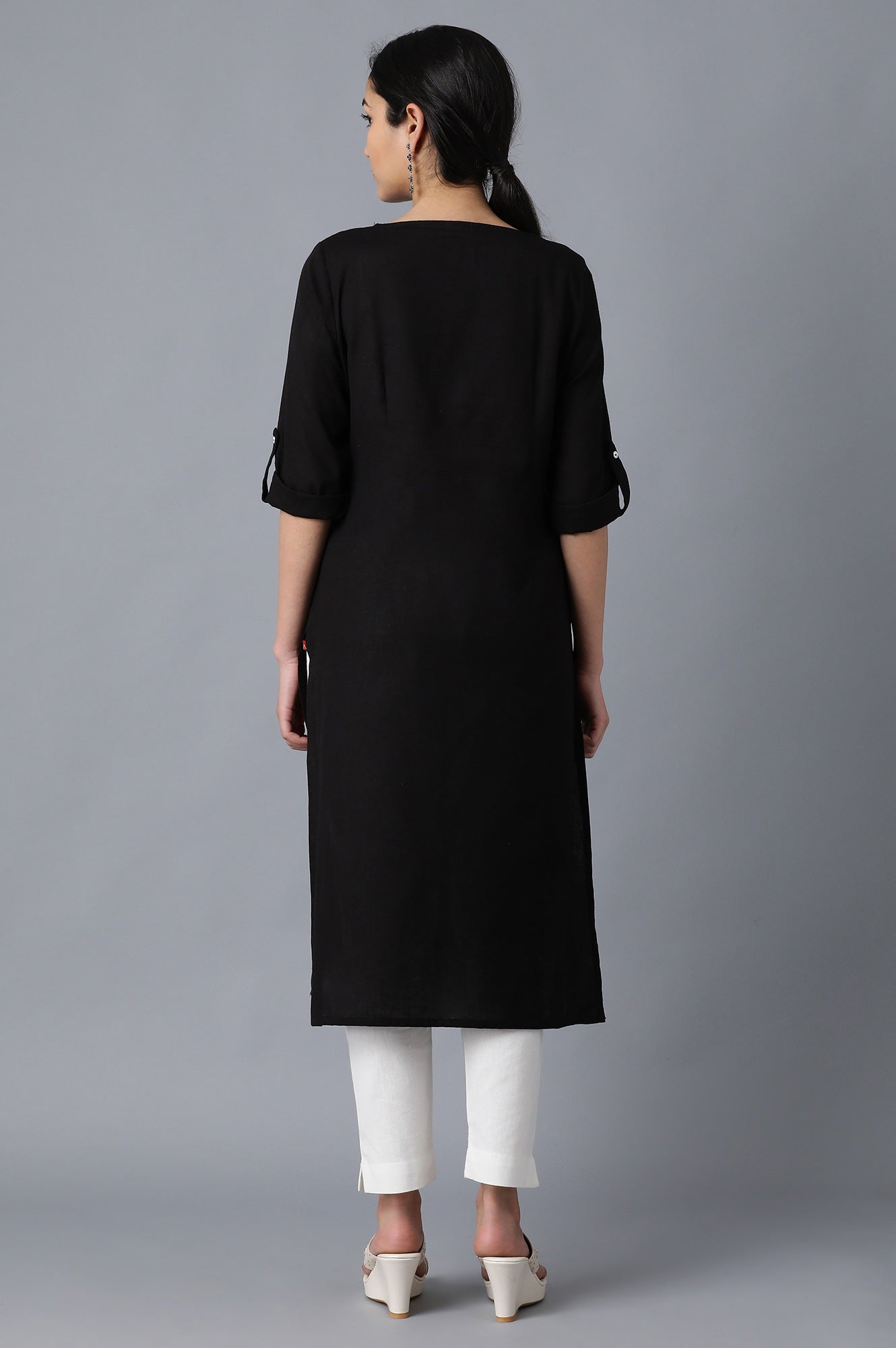 Black Round Neck Solid kurta