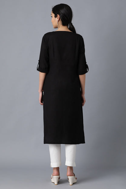 Black Round Neck Solid kurta