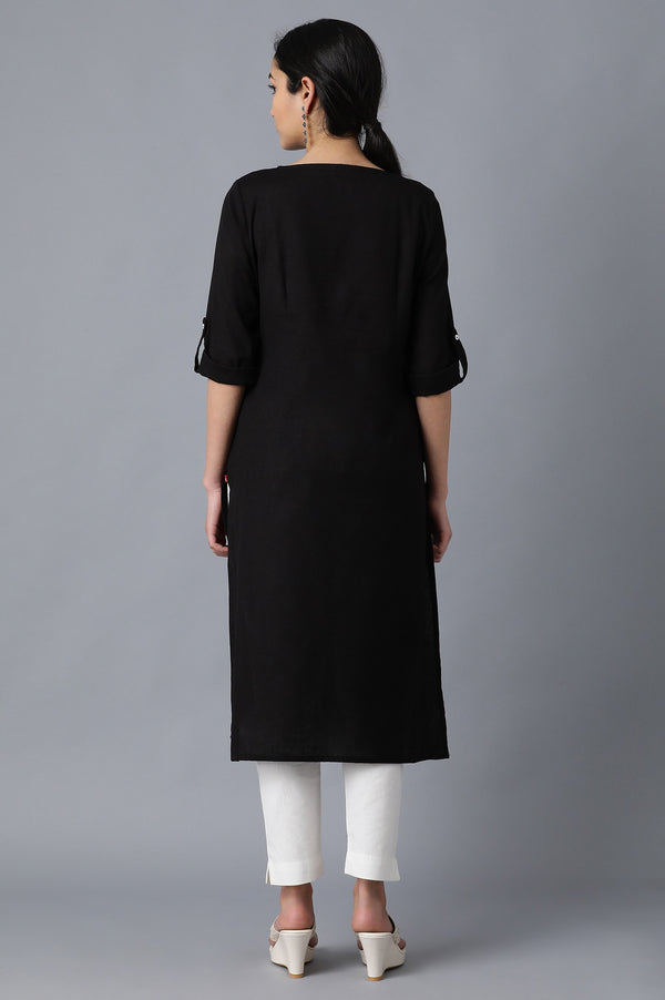Black Round Neck Solid kurta
