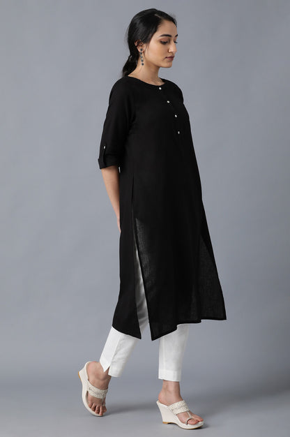 Black Round Neck Solid kurta