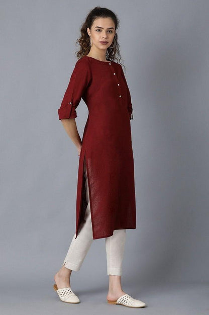 Maroon Round Neck Solid kurta - wforwoman