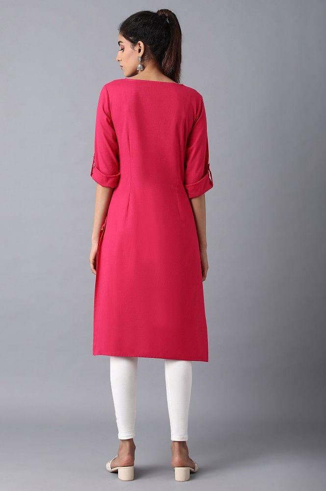 Pink Round Neck Solid kurta - wforwoman