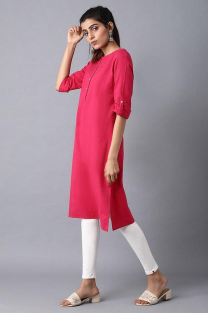 Pink Round Neck Solid kurta - wforwoman