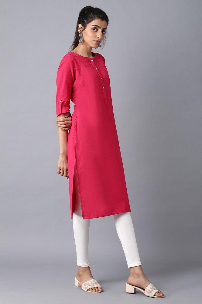 Pink Round Neck Solid kurta - wforwoman