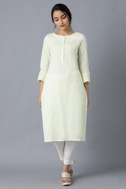 Yellow Round Neck Solid kurta - wforwoman
