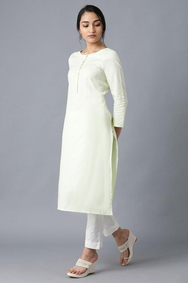 Yellow Round Neck Solid kurta