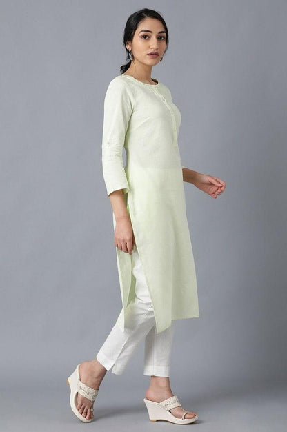 Yellow Round Neck Solid kurta - wforwoman