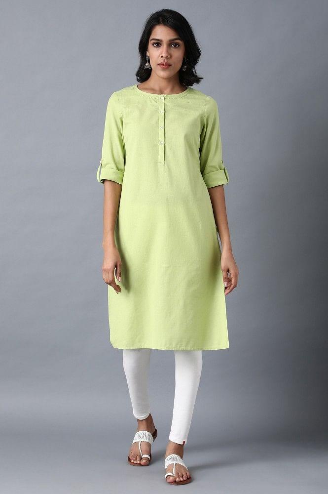 Green Round Neck Solid kurta - wforwoman