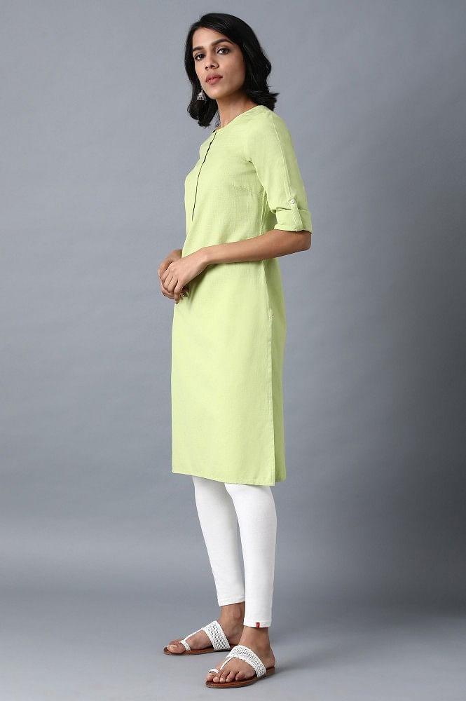 Green Round Neck Solid kurta - wforwoman
