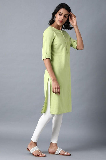 Green Round Neck Solid kurta - wforwoman
