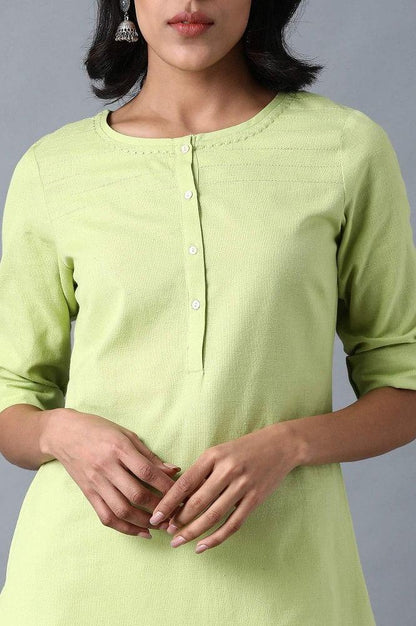 Green Round Neck Solid kurta - wforwoman