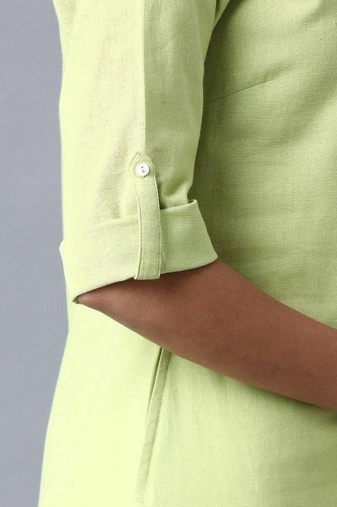 Green Round Neck Solid kurta - wforwoman